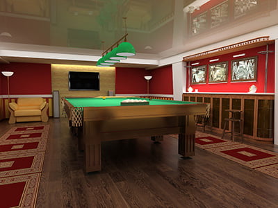 home game room in a basement