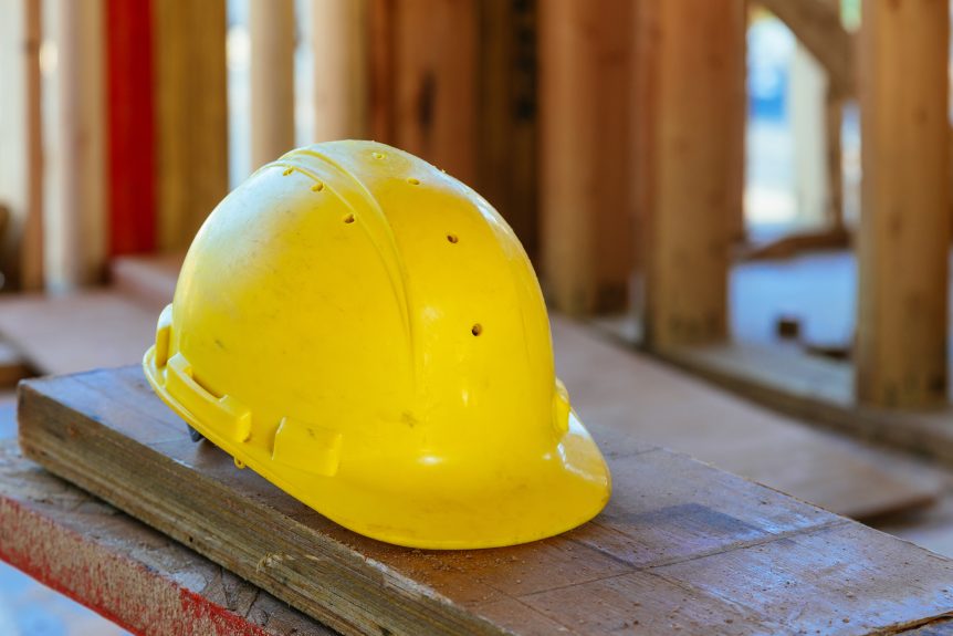 Construction hat on floor